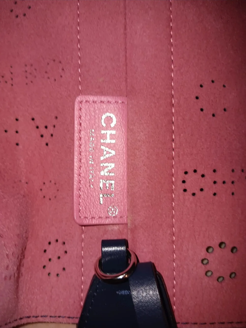 CHANEL Blue Perforated Logo Chain-Handle Tote